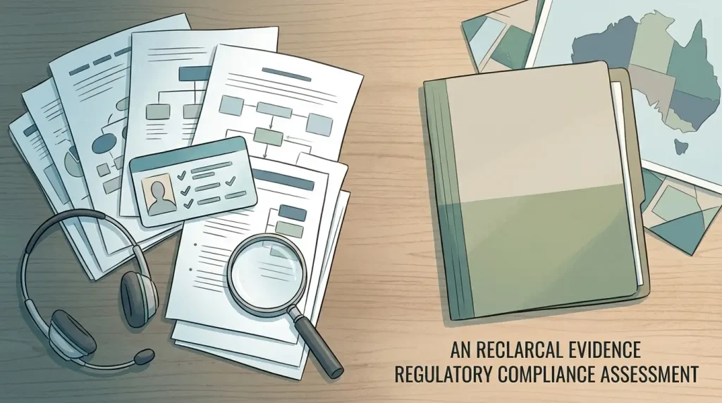 Editorial evidence-board illustration comparing support, terms, verification and Australian regulatory signals